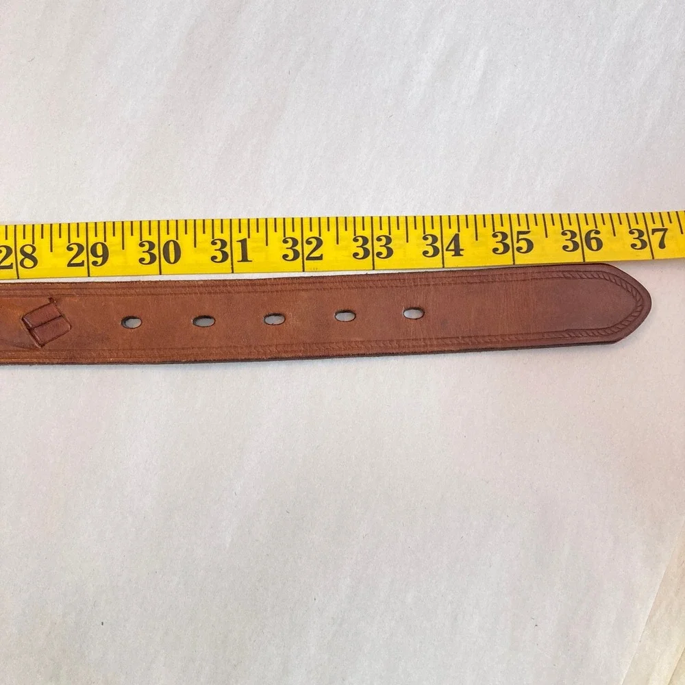 Amanda Smith Brown Genuine Leather Belt Braided Woven Silver Tone Buckle‎ Size L